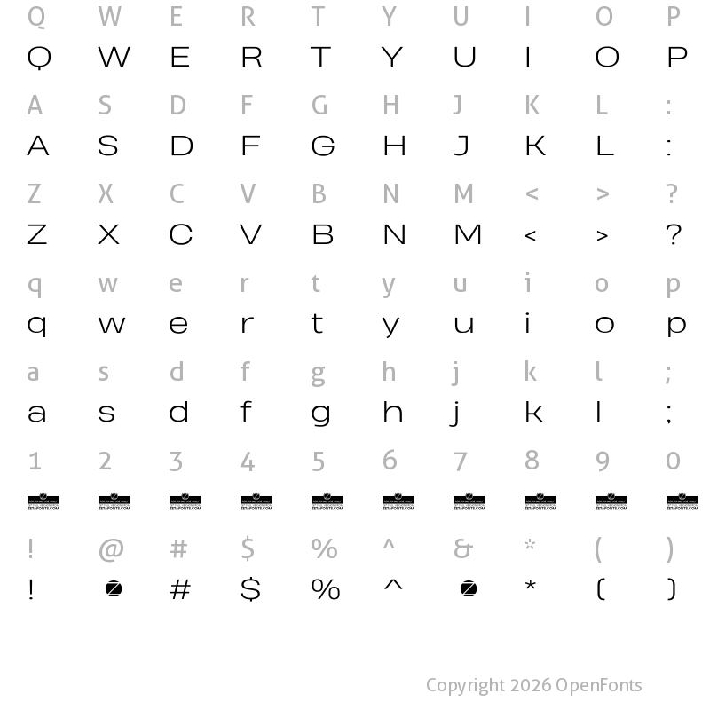 Character Map of Heading Pro Wide Trial Light