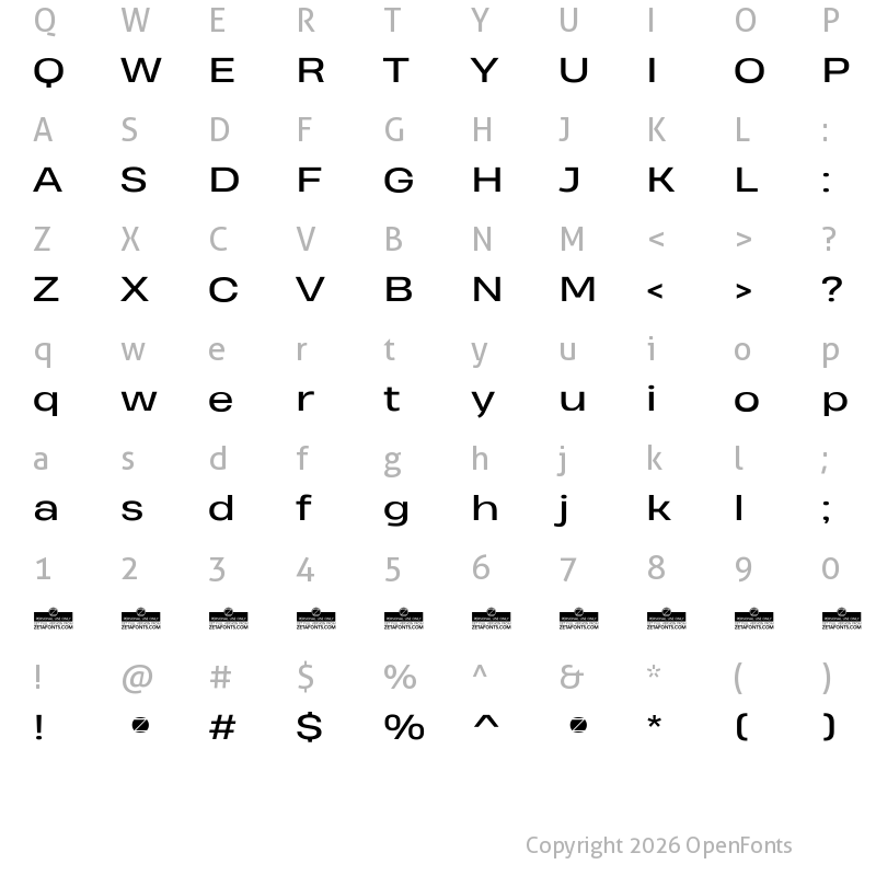 Character Map of Heading Pro Wide Trial Regular
