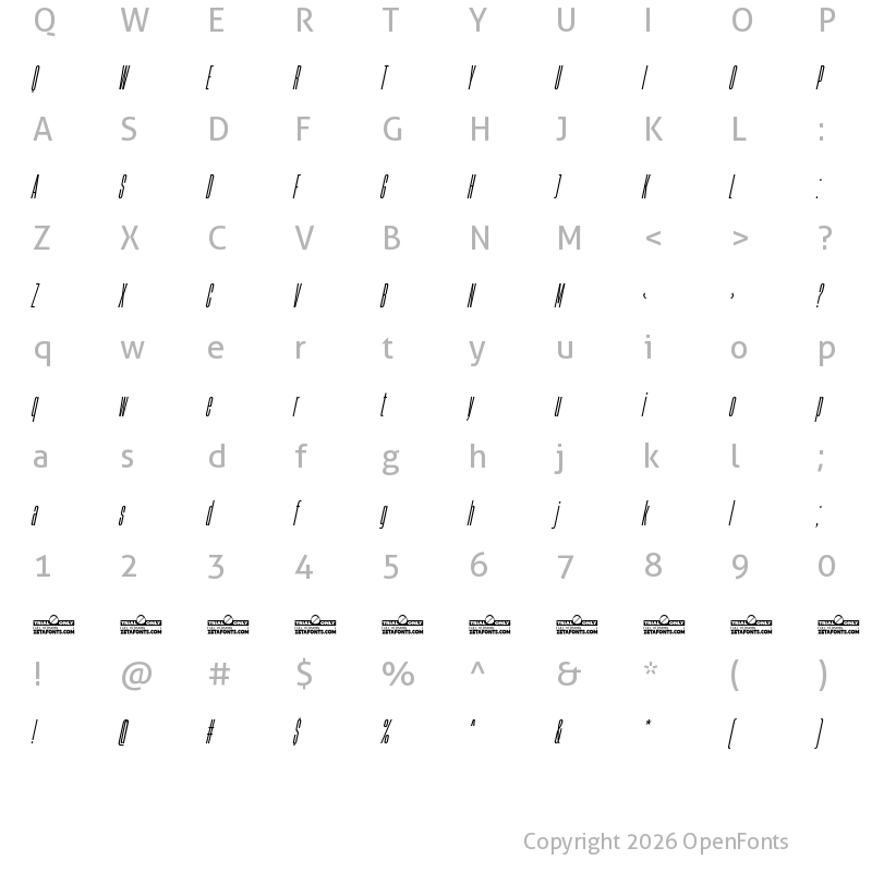 Character Map of HeadingNow Trial 04 Regular Italic