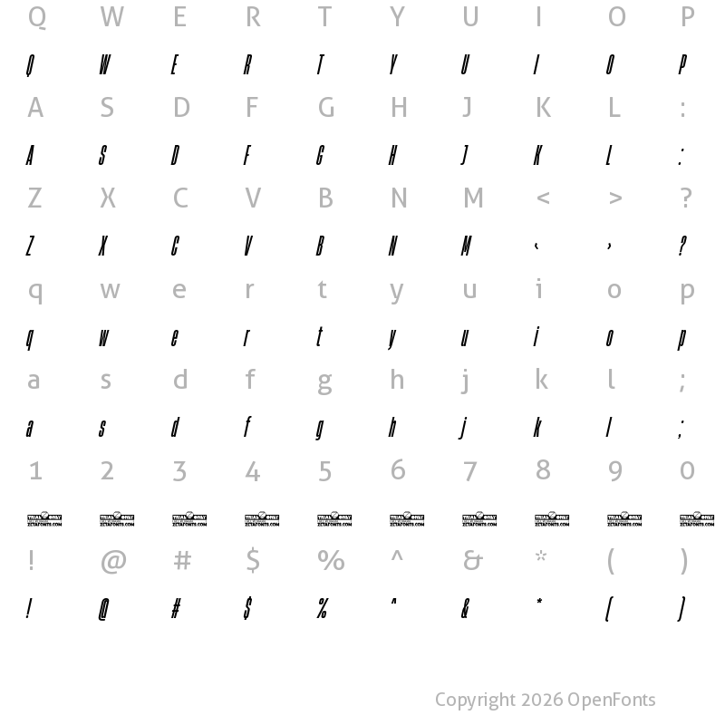 Character Map of HeadingNow Trial 16 Bold Italic