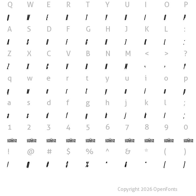 Character Map of HeadingNow Trial 17 Extrabold Italic