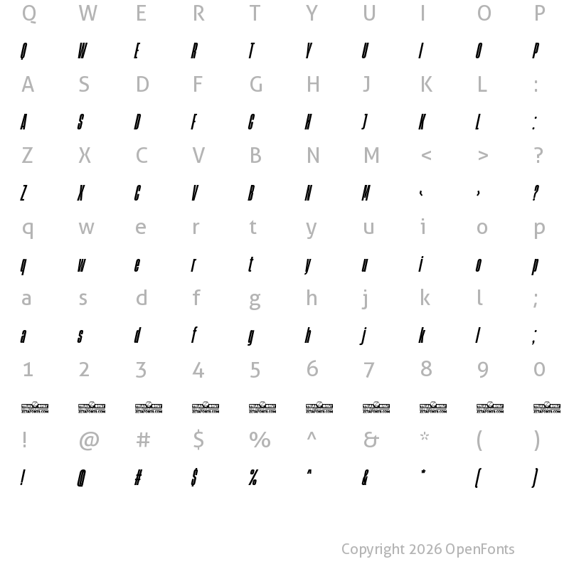 Character Map of HeadingNow Trial 18 Heavy Italic