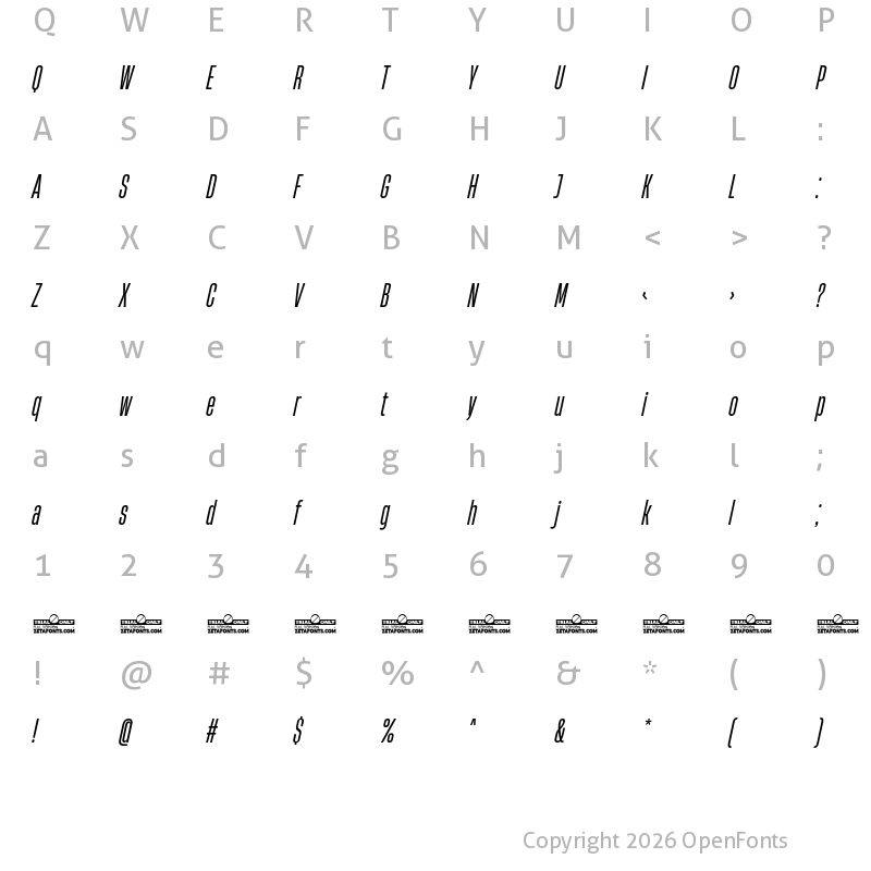 Character Map of HeadingNow Trial 24 Regular Italic