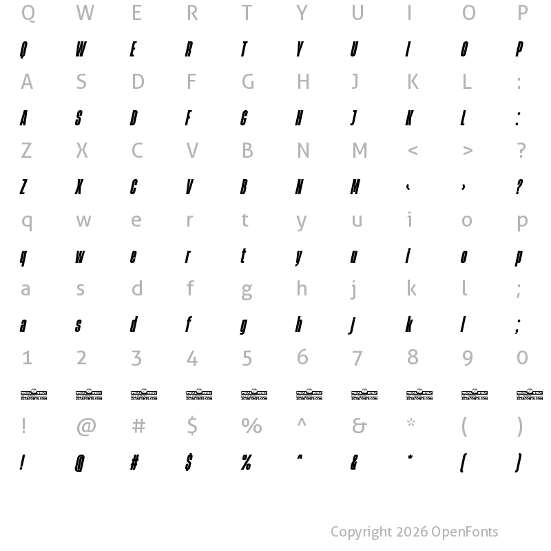 Character Map of HeadingNow Trial 28 Heavy Italic