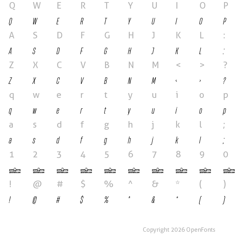 Character Map of HeadingNow Trial 33 Book Italic
