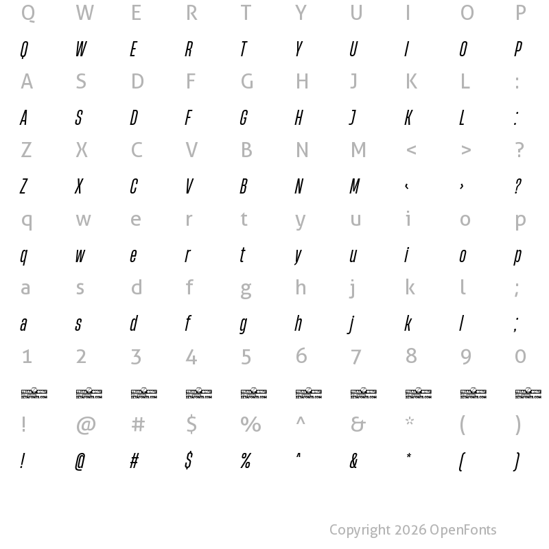 Character Map of HeadingNow Trial 34 Regular Italic