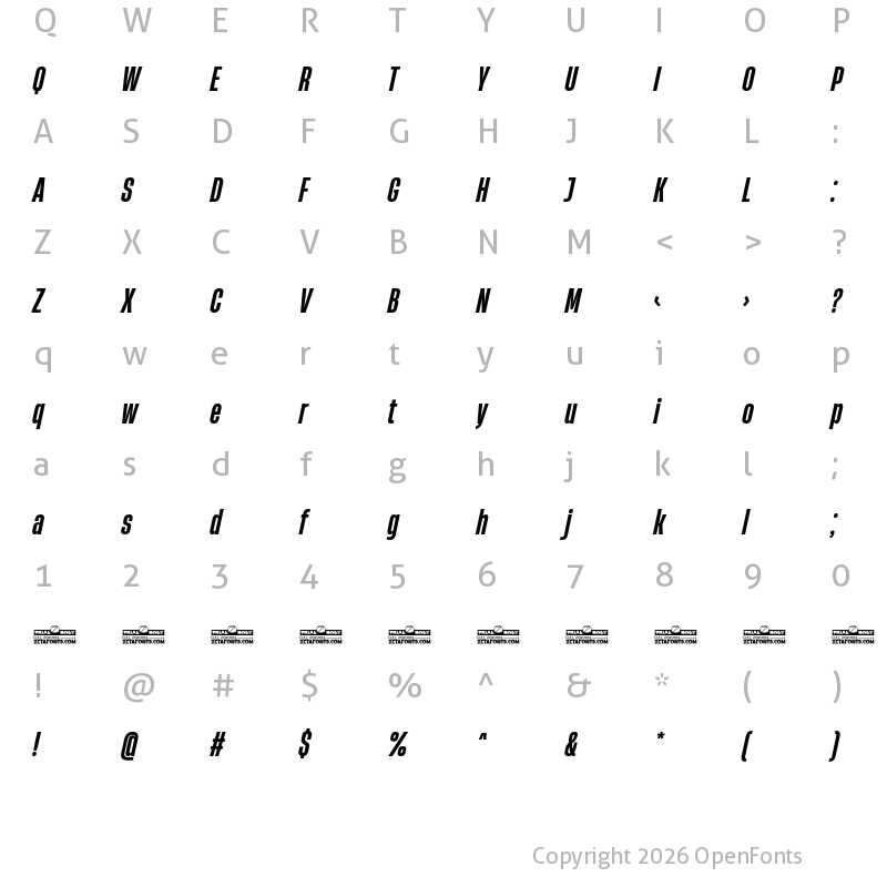 Character Map of HeadingNow Trial 36 Bold Italic