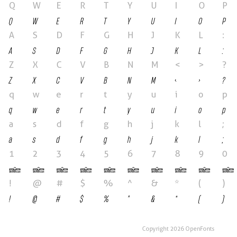 Character Map of HeadingNow Trial 43 Book Italic