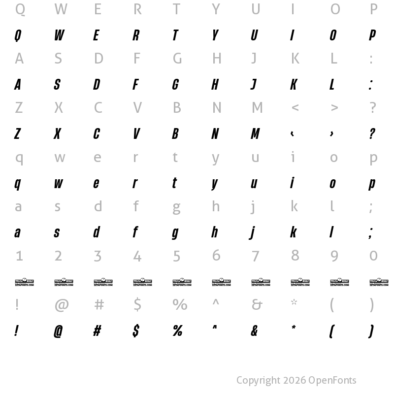 Character Map of HeadingNow Trial 46 Bold Italic