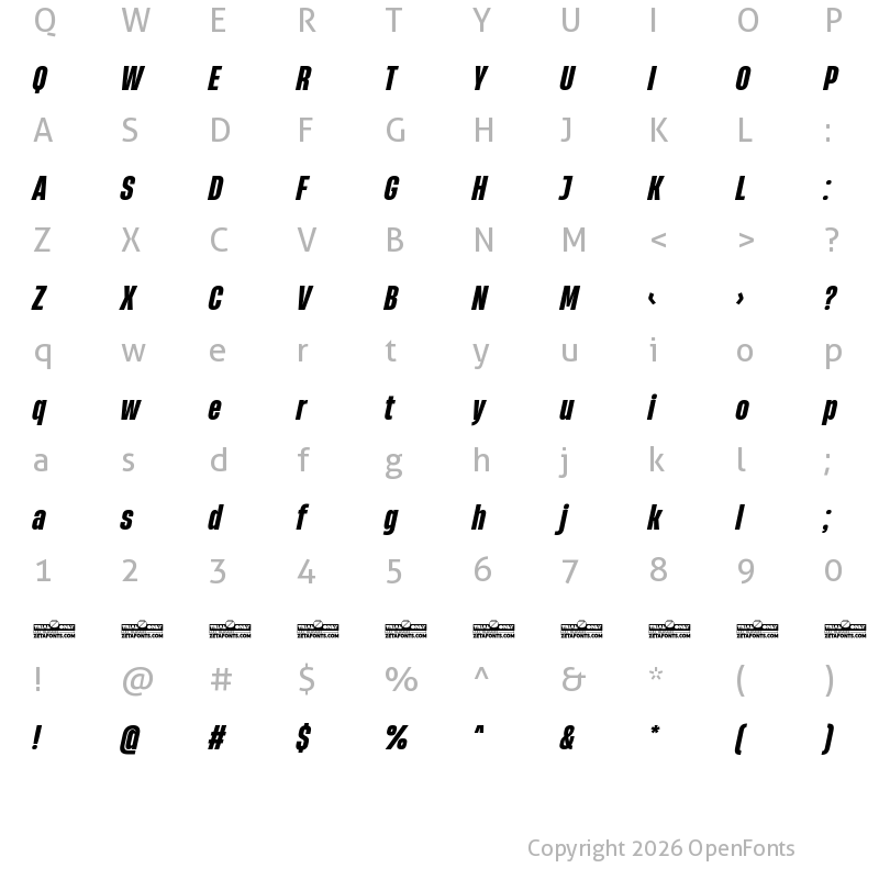 Character Map of HeadingNow Trial 47 Extrabold Italic