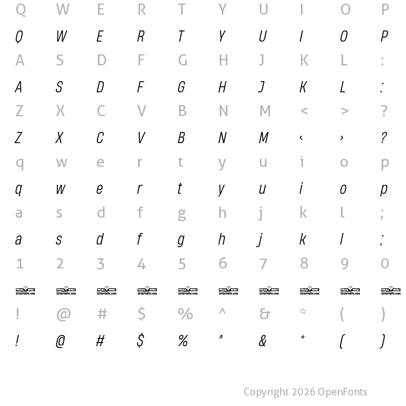 Character Map of HeadingNow Trial 53 Book Italic