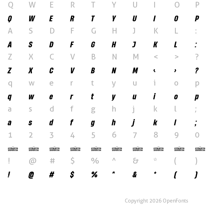 Character Map of HeadingNow Trial 56 Bold Italic