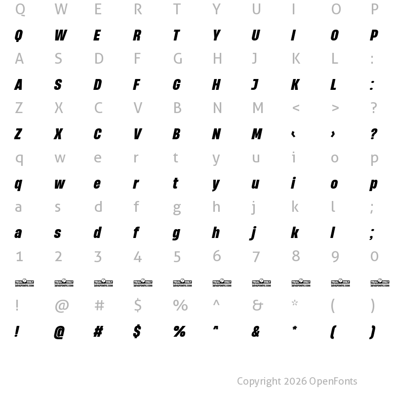 Character Map of HeadingNow Trial 57 Extrabold Italic