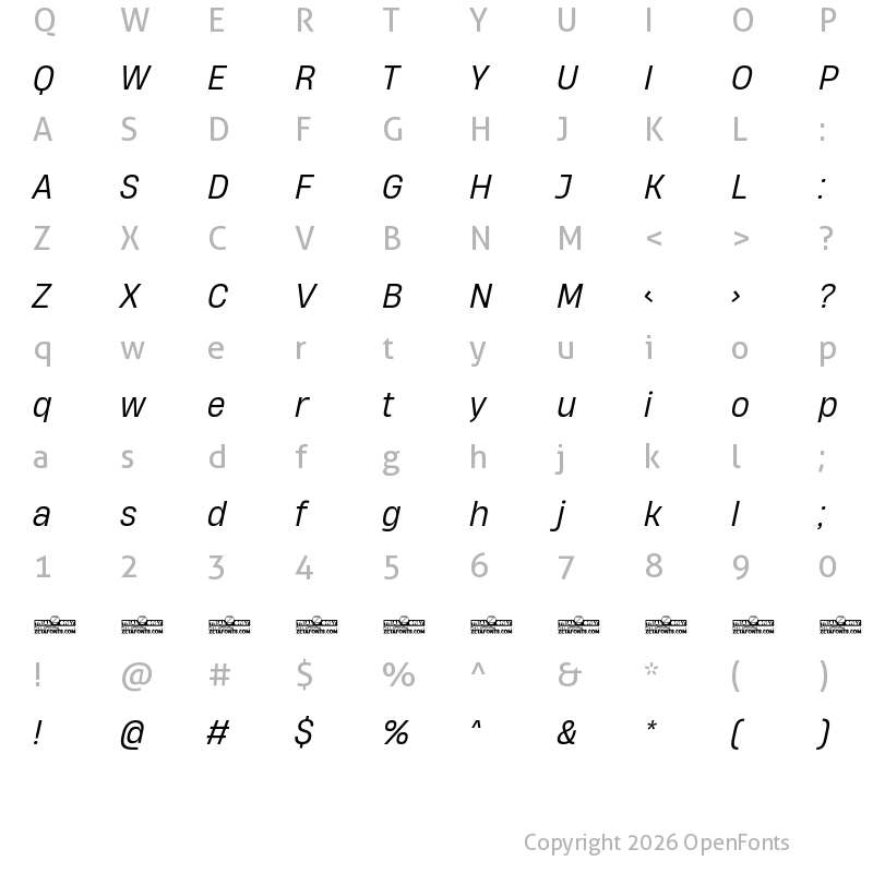 Character Map of HeadingNow Trial 63 Book Italic