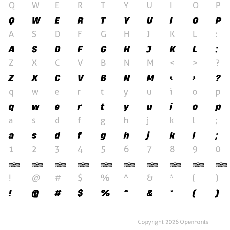 Character Map of HeadingNow Trial 66 Bold Italic