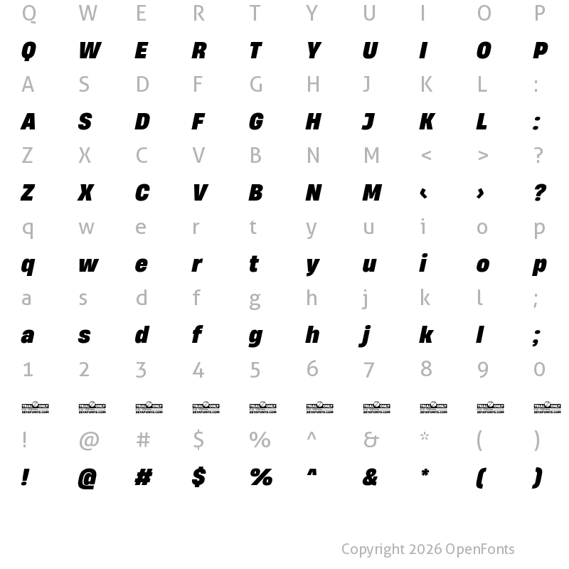Character Map of HeadingNow Trial 67 Extrabold Italic