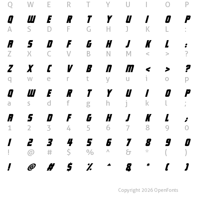 Character Map of Headliner Italic