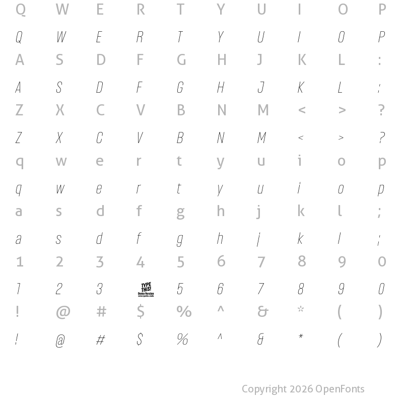 Character Map of Headlines Light Italic