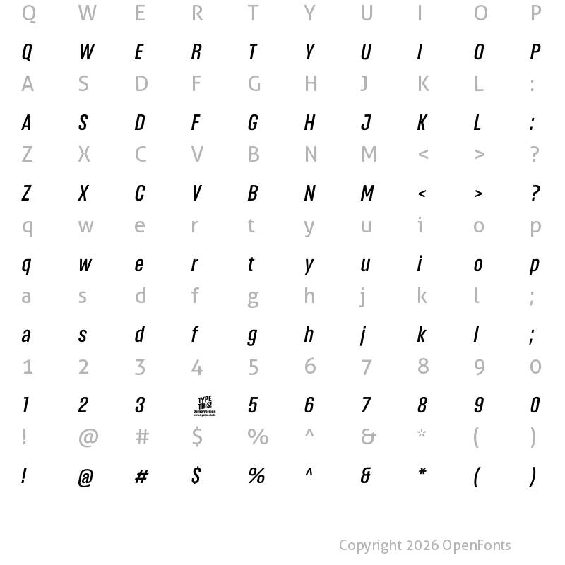 Character Map of Headlines Medium Italic