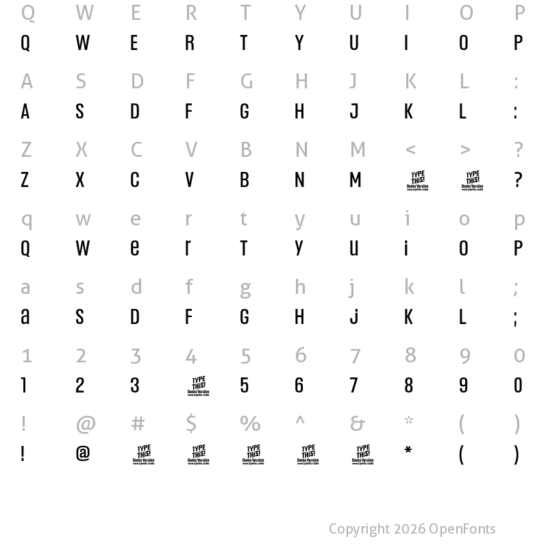 Character Map of Headlines Uni A Medium Trial