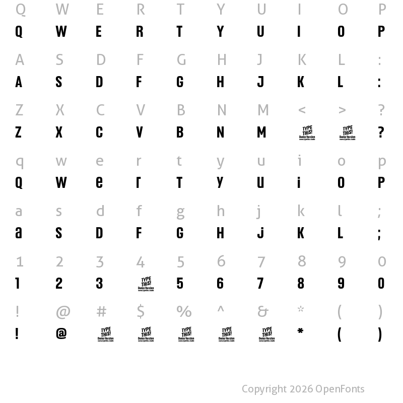 Character Map of Headlines Uni B Semi Bold Trial