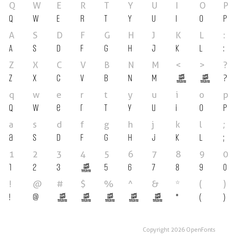 Character Map of Headlines Uni B Semi Light Trial