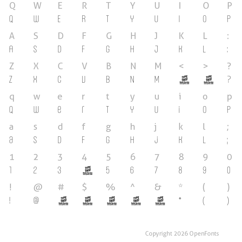 Character Map of Headlines Uni C Light Trial
