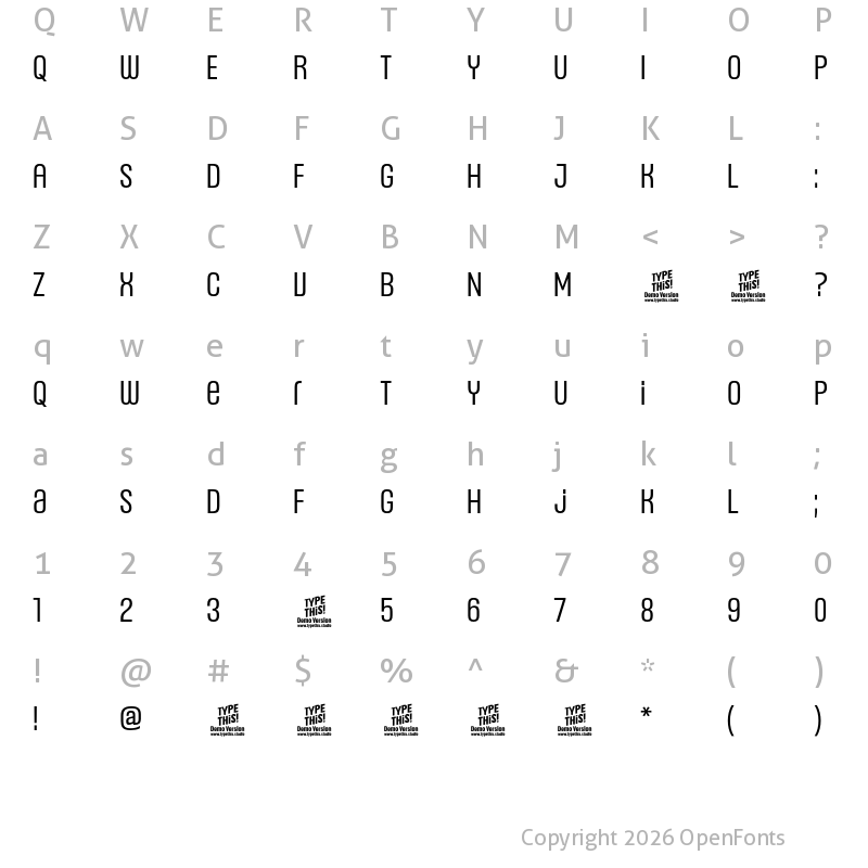 Character Map of Headlines Uni C Regular Trial