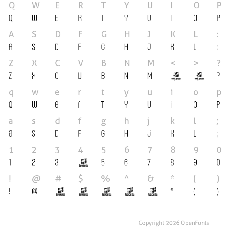 Character Map of Headlines Uni C Semi Light Trial