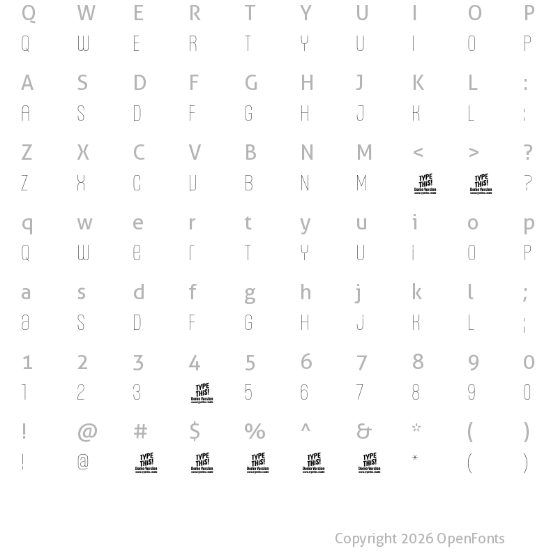 Character Map of Headlines Uni C Thin Trial