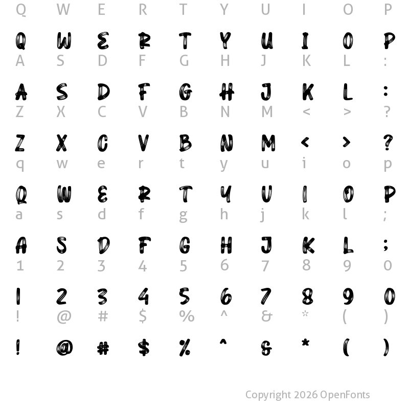 Character Map of Heavy Brush Demo Regular