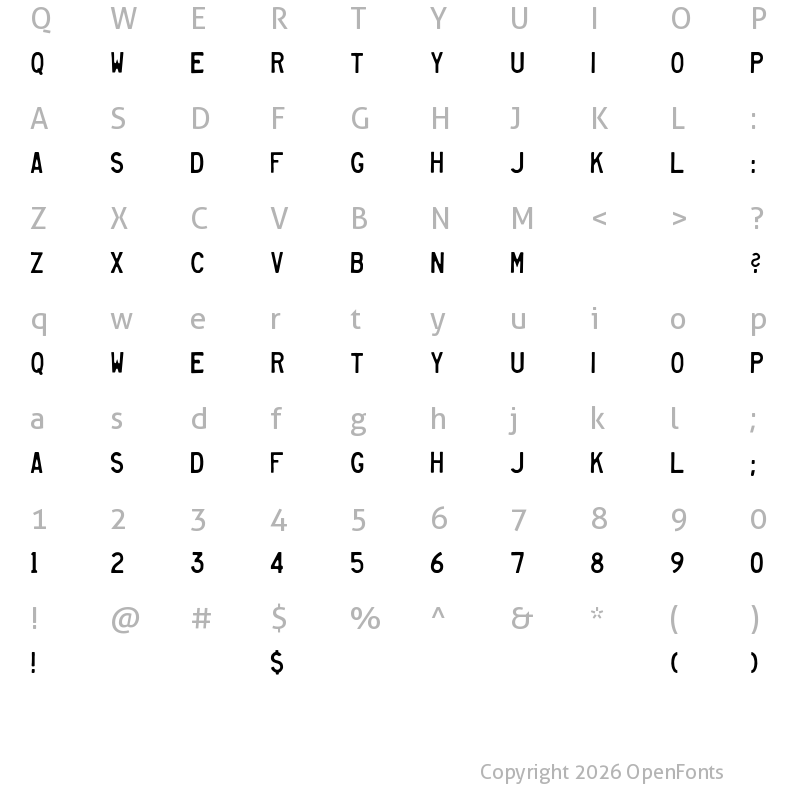 Character Map of Heavy Equipment Regular