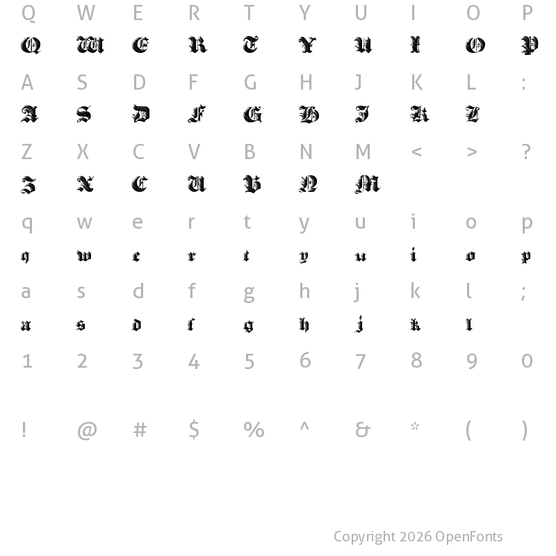 Character Map of Heavy Gothik Regular