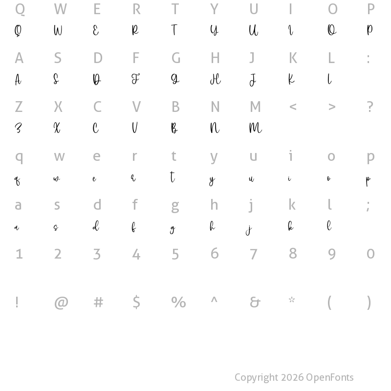 Character Map of Hello Angela Regular