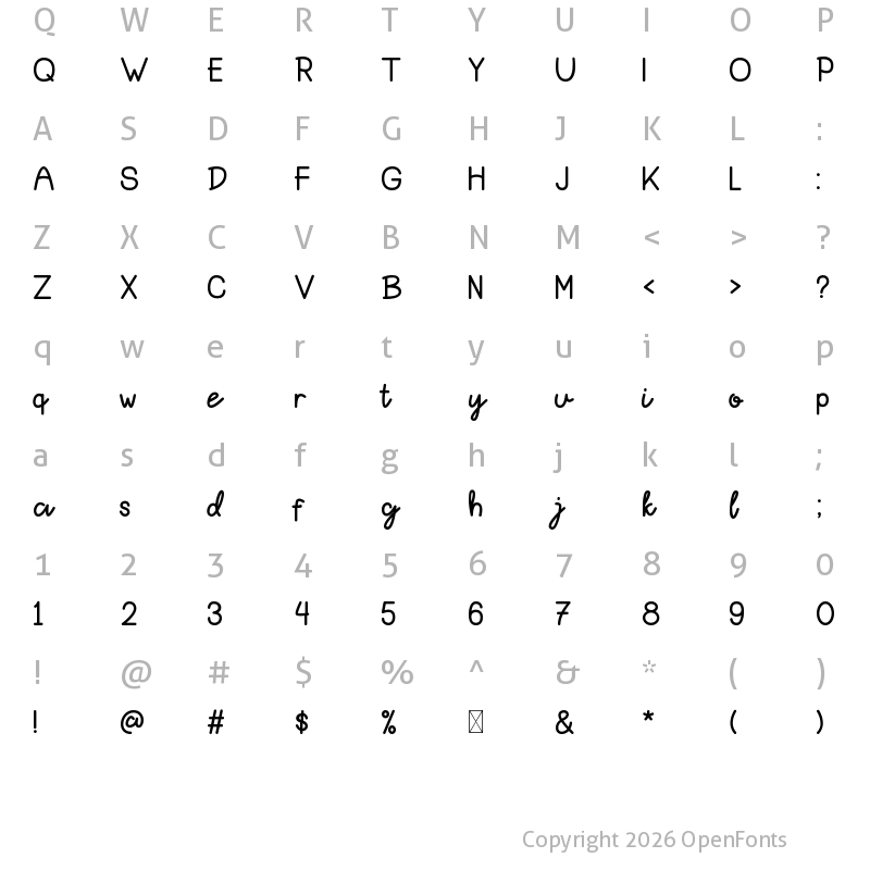 Character Map of Hello Bear Script