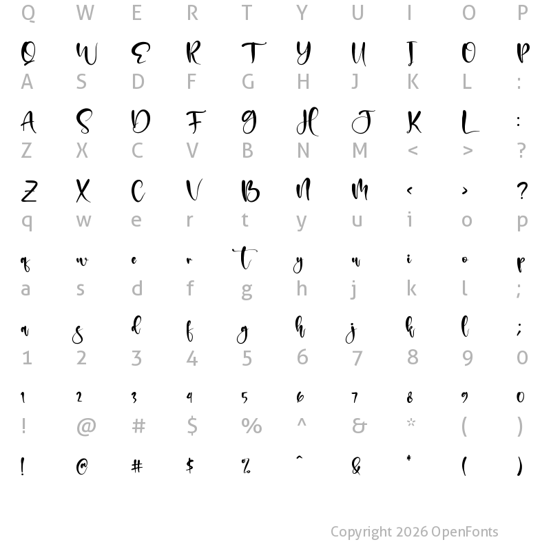 Character Map of Hello Glow Regular