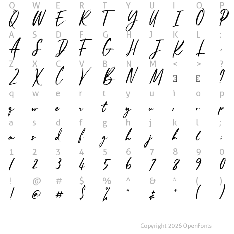 Character Map of Hello Gorgeous Script