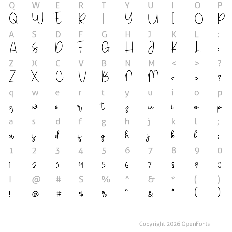 Character Map of Hello Middlenight Regular