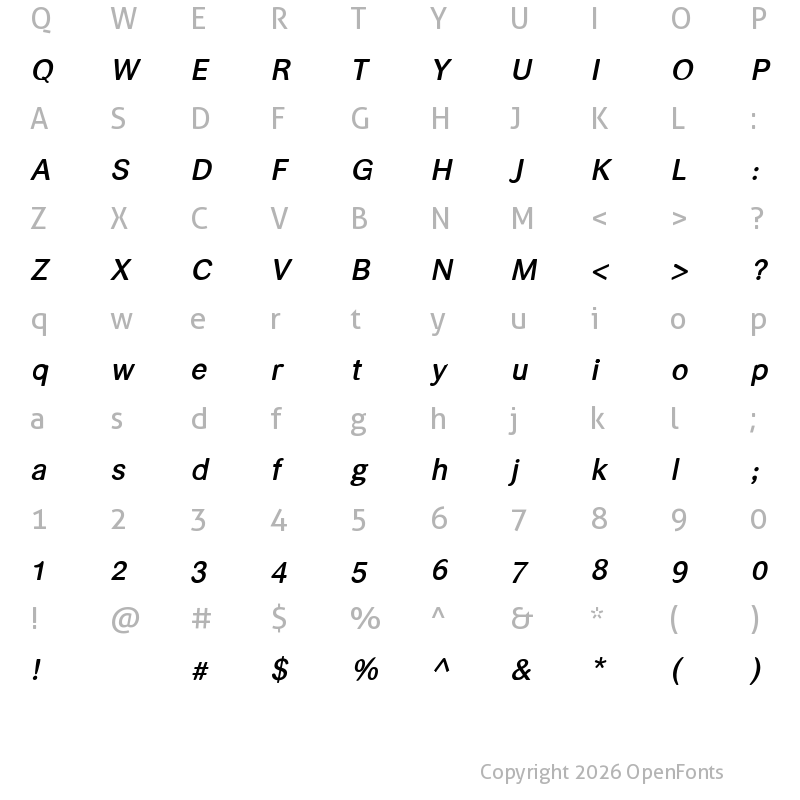 Character Map of helvari Medium Italic