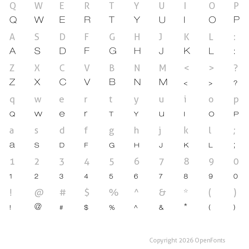 Character Map of Helvelow ThinExt