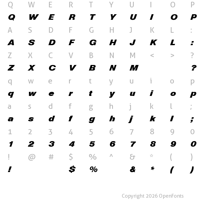 Character Map of Helvetica Diagonal BQ Regular