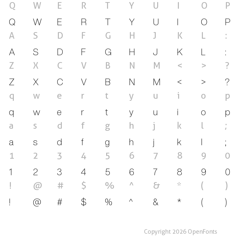 Character Map of Helvetica Now Display W05 X Light