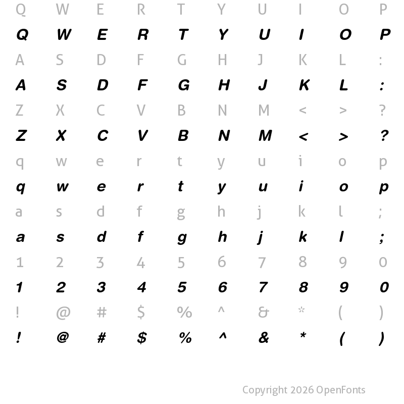 Character Map of Helvetica Rounded Bold Oblique