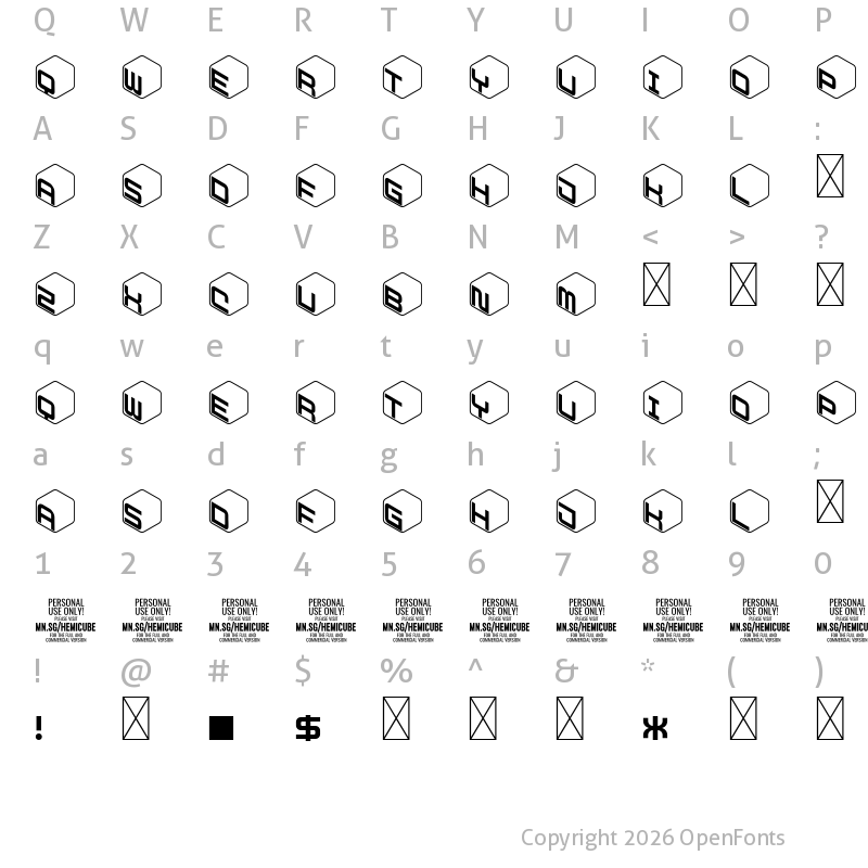 Character Map of Hemicube Logo PERSONAL USE ONLY Regular
