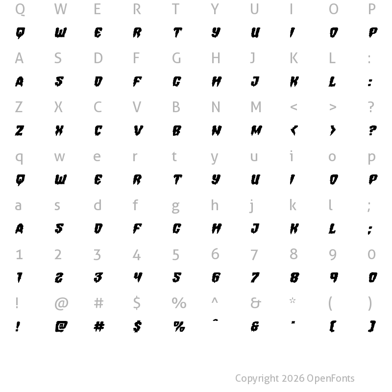 Character Map of Hemogoblin Expanded Italic Expanded Italic