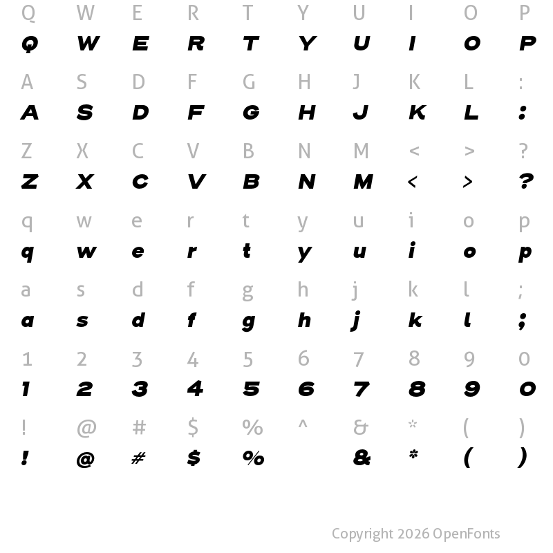 Character Map of Henderson Sans Basic Black Italic