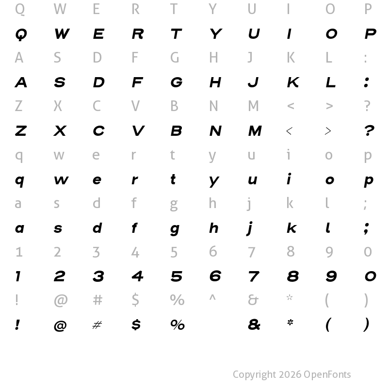 Character Map of Henderson Sans Basic Bold Italic