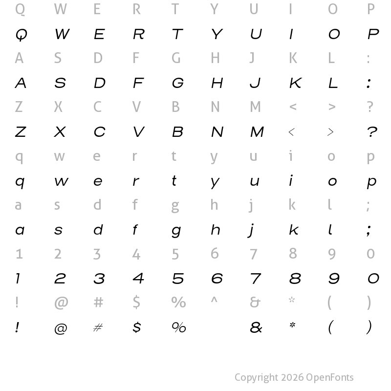 Character Map of Henderson Sans Basic Regular Italic