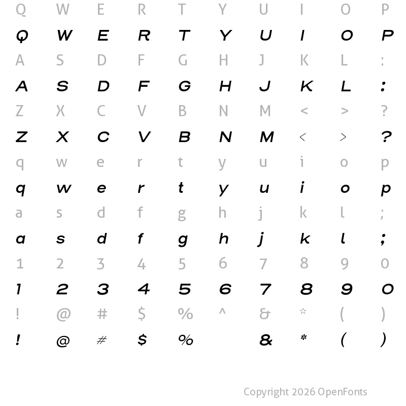 Character Map of Henderson Sans Basic SemiBold Italic