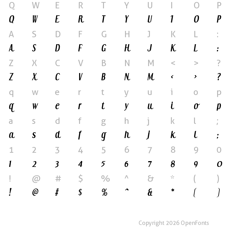 Character Map of Heni Panjaitan Bold Italic